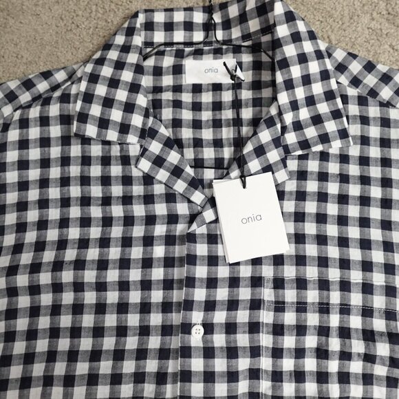 Onia Shirt XL Blue Camp Collar Gingham Plaid NEW - Picture 1 of 7